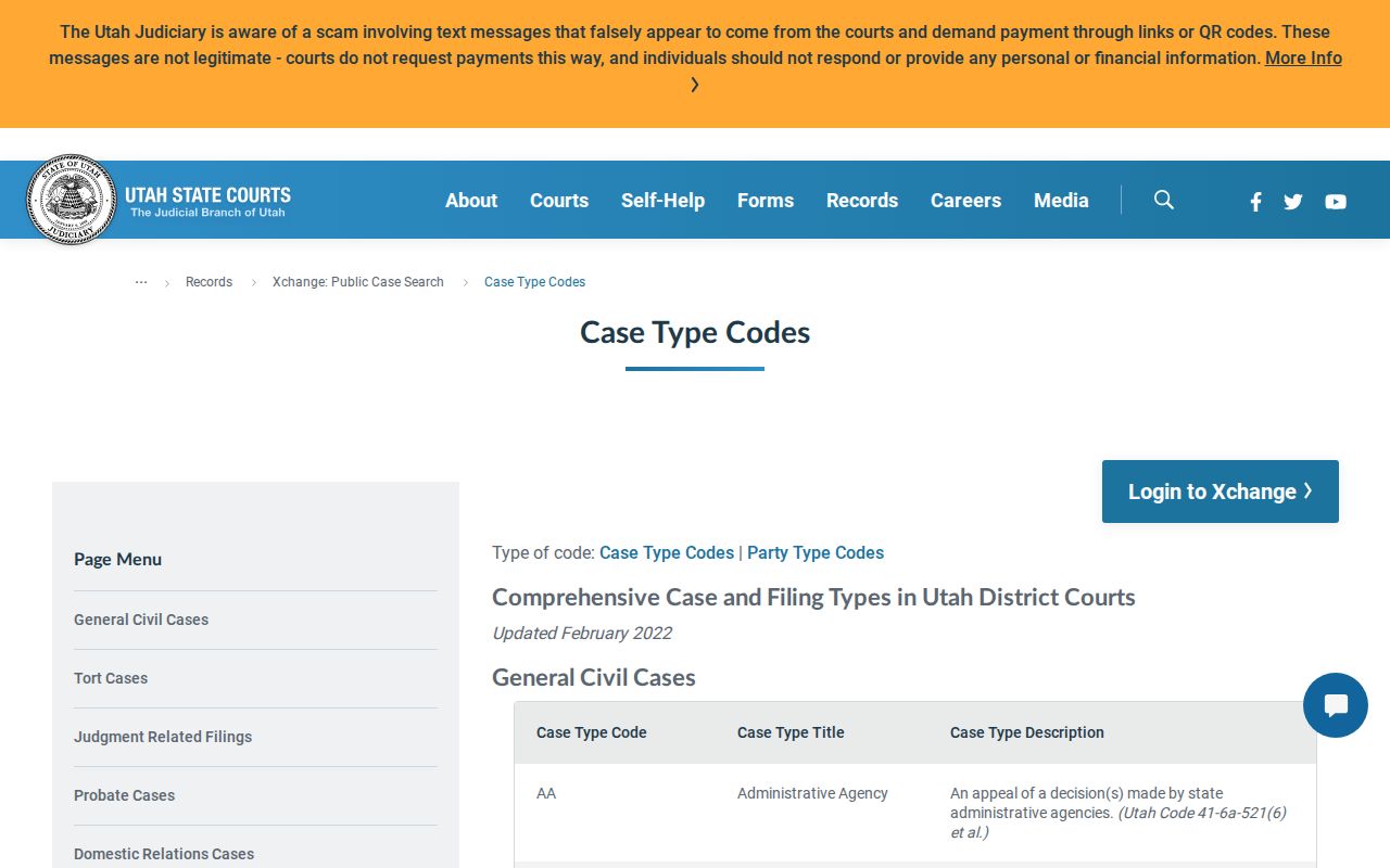Iron County case lookup case type code table