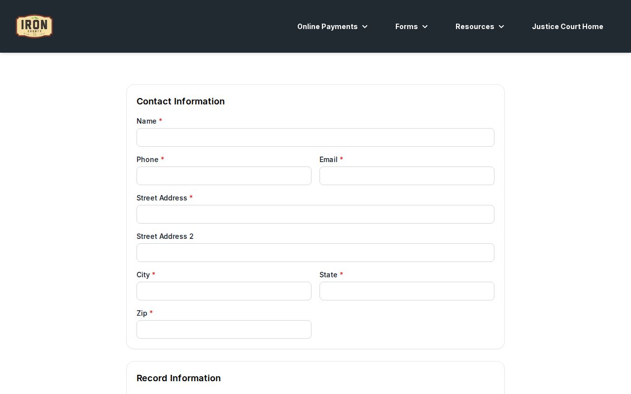 Iron County court record search local request form