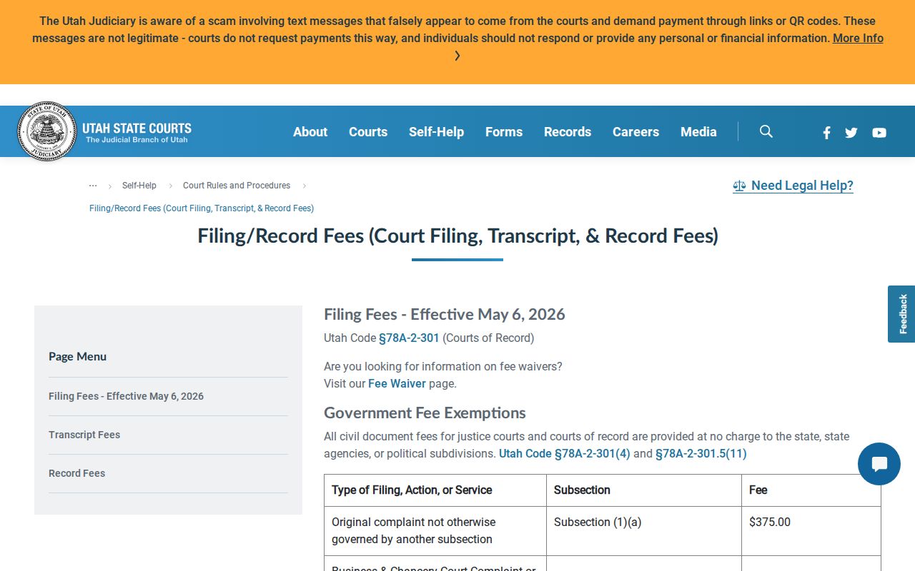 Iron County court record search state fee schedule