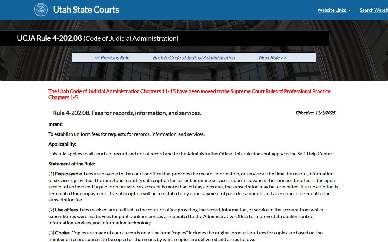 Iron County court record search fee rule