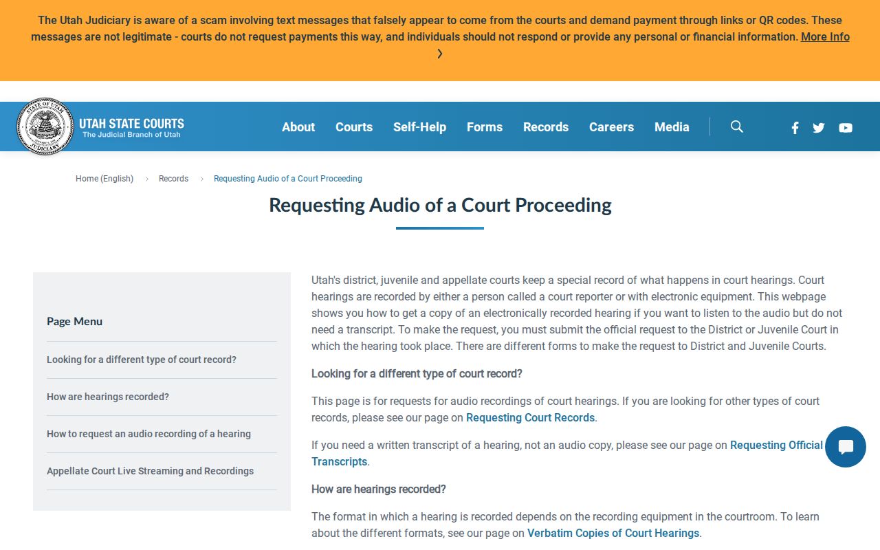 Iron County court record search recording request workflow