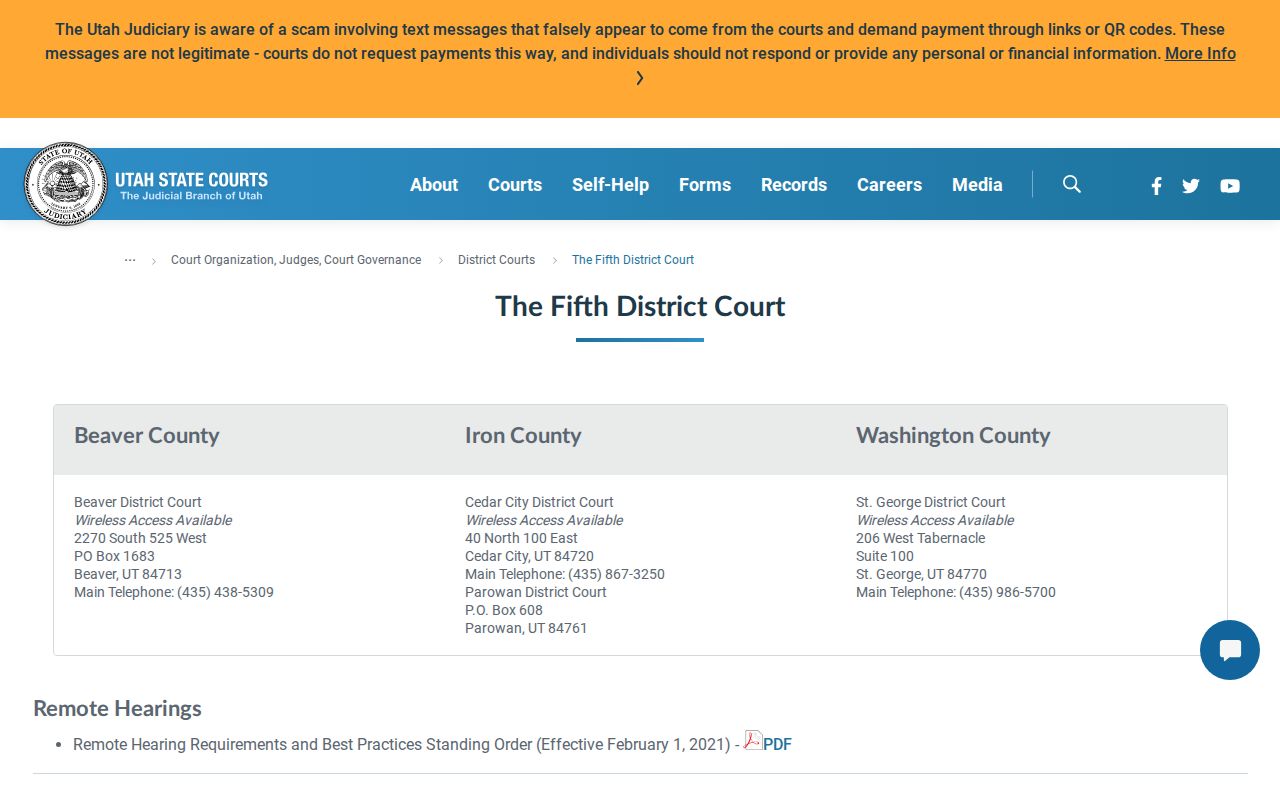 Cedar City court docket courthouse address