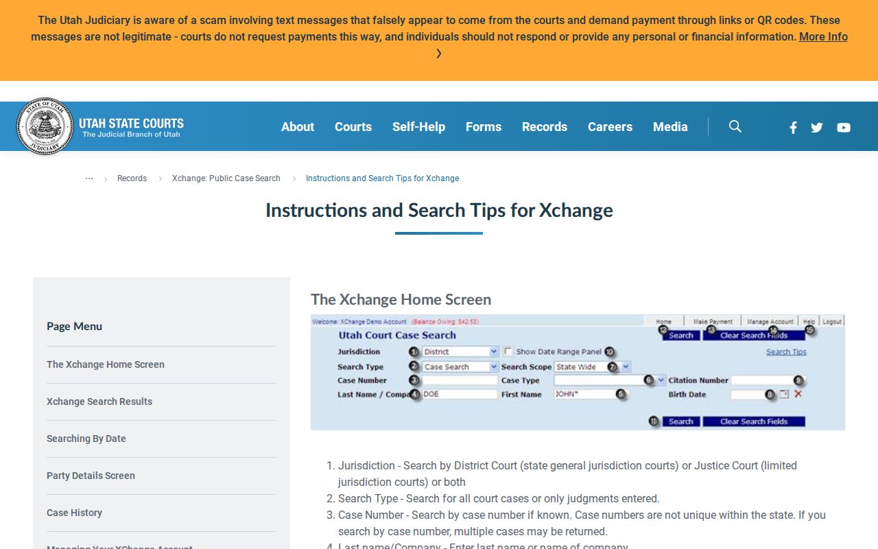 Iron County case lookup jurisdiction and search fields